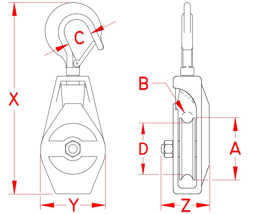 Stainless Steel Seine Block with Hook, S0427-H075, S0427-H100